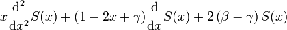 x \frac{\text{d}^2}{\text{d}x^2}S(x)+(1-2x+\gamma)\frac{\text{d}}{\text{d} x}S(x)+2\left(\beta-\gamma \right)S(x)