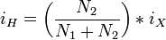  i_H = \left(\frac{N_2}{N_1+N_2}\right)*i_X