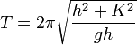  T = 2 \pi \sqrt{{h^2+K^2}\over gh} 