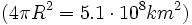 (4\pi R^2 = 5.1\cdot 10^8 km^2)