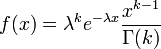 f(x) = \lambda^k e^{-\lambda x} \frac{x^{k-1}}{\Gamma(k)}