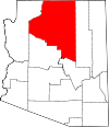 Mapa de Arizona con la ubicación del condado de Coconino