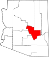 Mapa de Arizona con la ubicación del condado de Gila