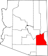 Mapa de Arizona con la ubicación del condado de Graham