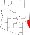 Mapa de Arizona con la ubicación del condado de Greenlee
