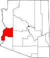 Mapa de Arizona con la ubicación del condado de La Paz