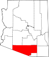Mapa de Arizona con la ubicación del condado de Pima