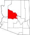 Mapa de Arizona con la ubicación del condado de Yavapai