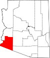 Mapa de Arizona con la ubicación del condado de Yuma