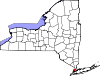 Mapa de Nueva York con la ubicación del condado de Bronx