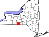 Mapa de Nueva York con la ubicación del condado de Chemung