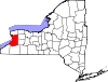 Mapa de Nueva York con la ubicación del condado de Erie
