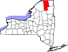 Mapa de Nueva York con la ubicación del condado de Franklin