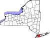 Mapa de Nueva York con la ubicación del condado de Nassau