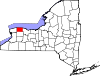 Mapa de Nueva York con la ubicación del condado de Orleans
