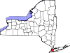 Mapa de Nueva York con la ubicación del condado de Queens