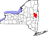Mapa de Nueva York con la ubicación del condado de Saratoga