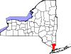Mapa de Nueva York con la ubicación del condado de Westchester