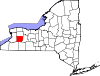 Mapa de Nueva York con la ubicación del condado de Wyoming