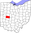 Mapa de Ohio con la ubicación del condado de Champaign