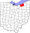 Mapa de Ohio con la ubicación del condado de Cuyahoga