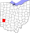 Mapa de Ohio con la ubicación del condado de Montgomery