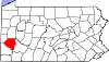 Mapa de Pensilvania con la ubicación del condado de Allegheny