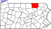 Mapa de Pensilvania con la ubicación del condado de Bradford