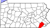 Mapa de Pensilvania con la ubicación del condado de Chester