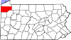 Mapa de Pensilvania con la ubicación del condado de Crawford