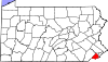 Mapa de Pensilvania con la ubicación del condado de Delaware
