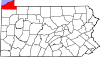 Mapa de Pensilvania con la ubicación del condado de Erie