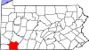Mapa de Pensilvania con la ubicación del condado de Fayette