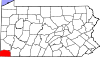 Mapa de Pensilvania con la ubicación del condado de Greene