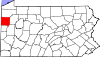 Mapa de Pensilvania con la ubicación del condado de Mercer