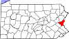 Mapa de Pensilvania con la ubicación del condado de Northampton