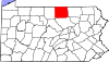 Mapa de Pensilvania con la ubicación del condado de Tioga