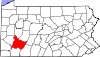 Mapa de Pensilvania con la ubicación del condado de Westmoreland