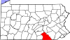 Mapa de Pensilvania con la ubicación del condado de York