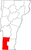 Mapa de Vermont con la ubicación del condado de Bennington