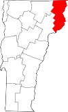 Mapa de Vermont con la ubicación del condado de Essex