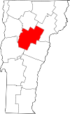 Mapa de Vermont con la ubicación del condado de Washington