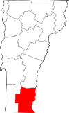 Mapa de Vermont con la ubicación del condado de Windham