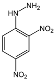Fórmula desarrollada de la 2,4-dinitrofenilhidracina.