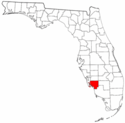 Mapa de Florida con el Condado de Lee resaltado