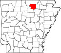 Mapa de Arkansas con el Condado de Izard resaltado