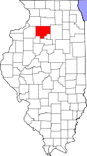 Mapa de Illinois con el Condado de Bureau resaltado