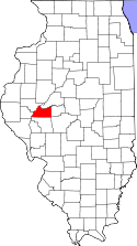 Mapa de Illinois con el Condado de Cass resaltado
