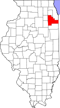 Mapa de Illinois con el Condado de Will resaltado