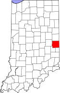 Mapa de Indiana con el Condado de Wayne resaltado